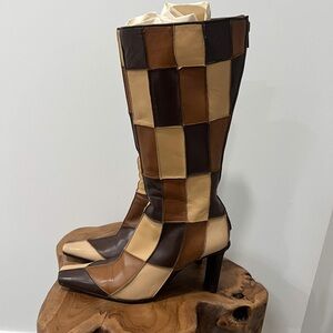 Ballin Brown Mappa Multi Leather Zip High Heel  Boots Womens EUR 37.5 Us 7.5